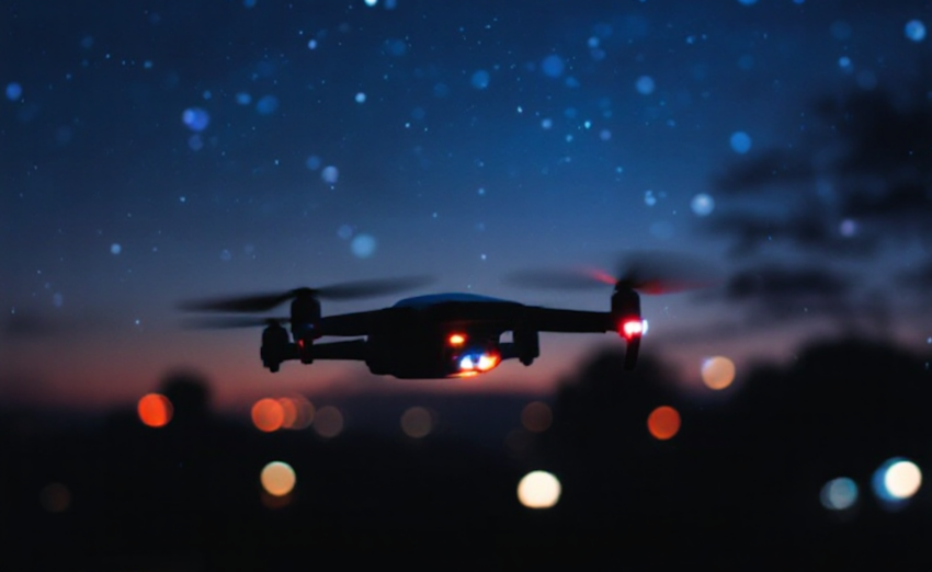 Drones Review a drone flying in the night sky.