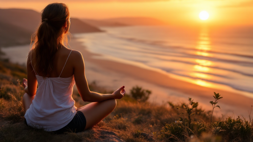 Personal Growth Through Affirmations woman meditating on the beach